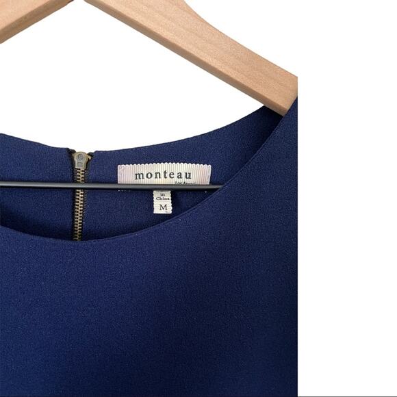 Monteau Navy Blue Sleeveless Scoop Neck Scalloped Dress Size Medium - Picture 2 of 4